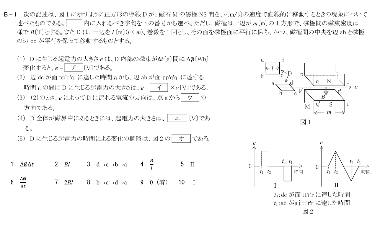公式原問 B1 の図・数式・番号付き語群（原典配置）