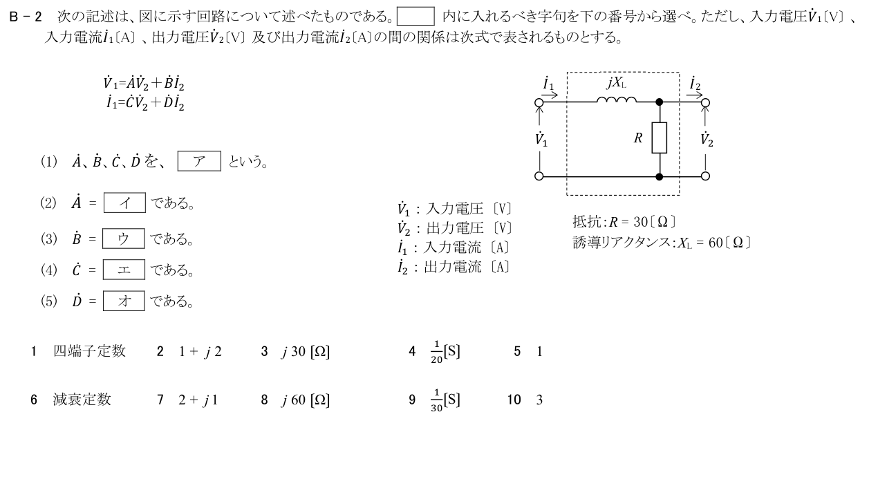公式原問 B2 の図・数式・番号付き語群（原典配置）