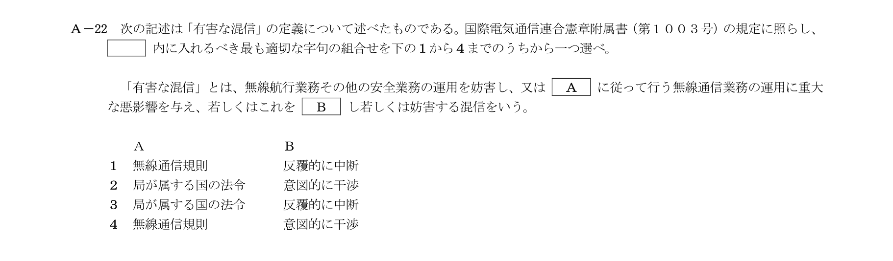 A-22の公式原問(日本無線協会)