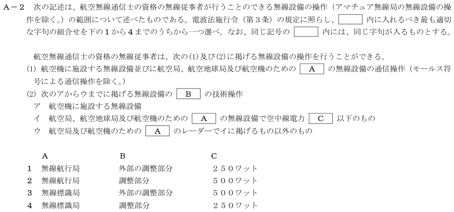 2026-02 航空無線通信士 法規 A-2 原問題(本文・数式・図・選択肢・語群)