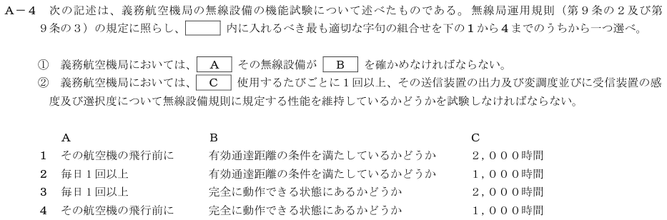 2026-08 航空無線通信士 法規 A-4 原問題(本文・数式・図・選択肢・語群)