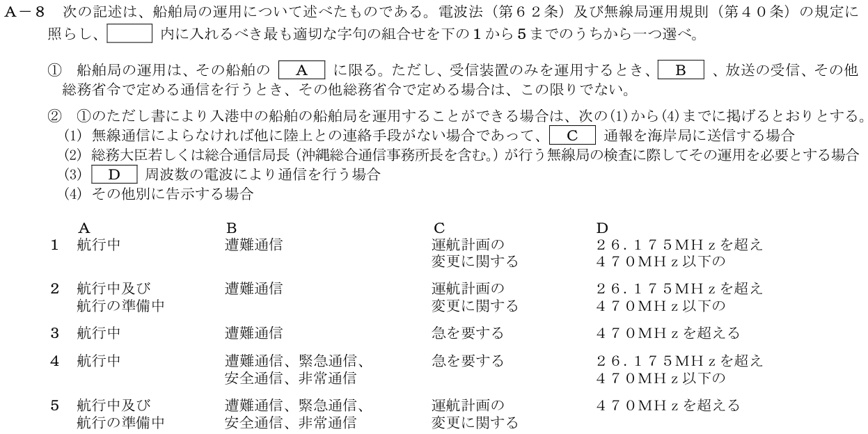 2026-03 第一級海上無線通信士 法規 A8 公式原問画像 1頁