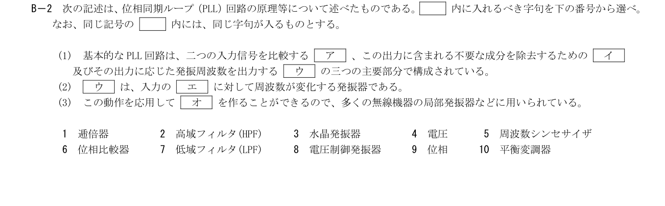 2026年3月 第二級海上無線通信士 無線工学A B2 原問題・原図・数式・選択肢