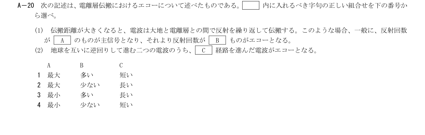 2026年3月 第二級海上無線通信士 無線工学B A20 原問題・原図・数式・選択肢
