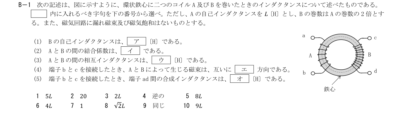 2026年9月 第二級海上無線通信士 無線工学の基礎 B1 原問題・原図・数式・選択肢