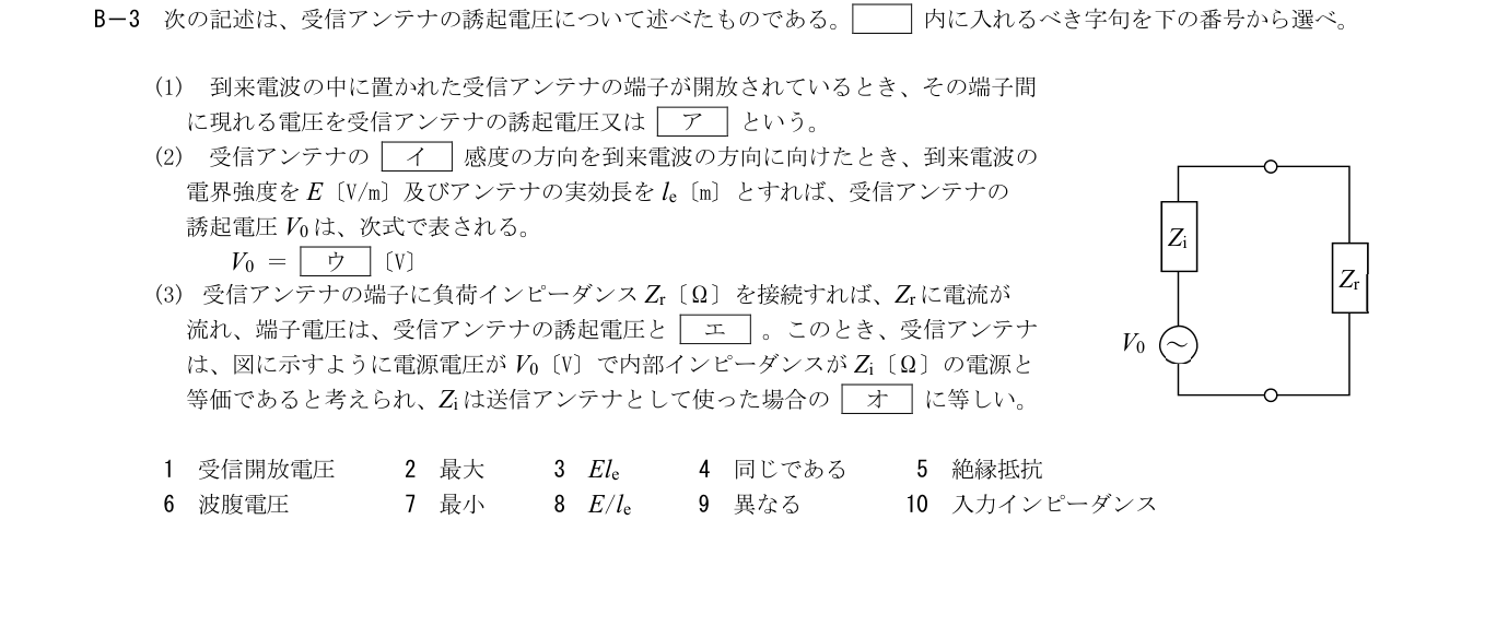2026年9月 第二級海上無線通信士 無線工学B B3 原問題・原図・数式・選択肢