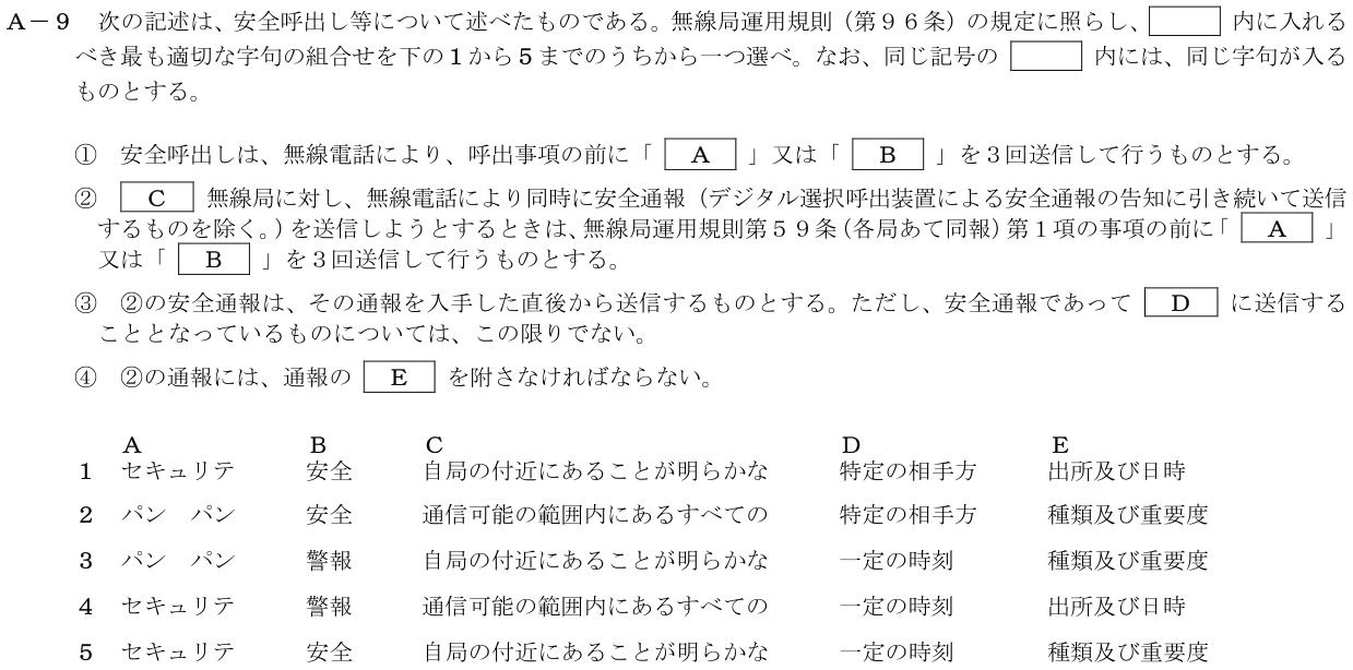 2026-03 第二級海上無線通信士 法規 A-9 原問題（本文・数式・図・選択肢）