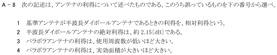 2026-03 第三級海上無線通信士 無線工学 A-8 原問題(本文・数式・図・選択肢)