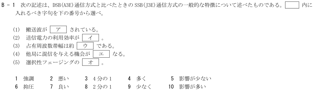 2026-08 第四級海上無線通信士 無線工学 B-1 原問題(本文・数式・図・選択肢)